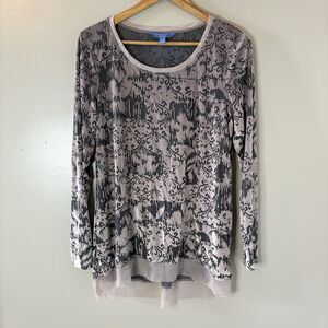 Simply Vera Wang Pink Burnout Long Sleeve Velvet Blouse Top Whimsigoth F…